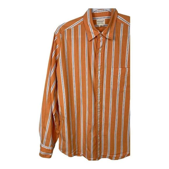 American Eagle Outfitters Button Down Shirt Men Medium Orange Long Sleeve Stripe - Picture 2 of 11